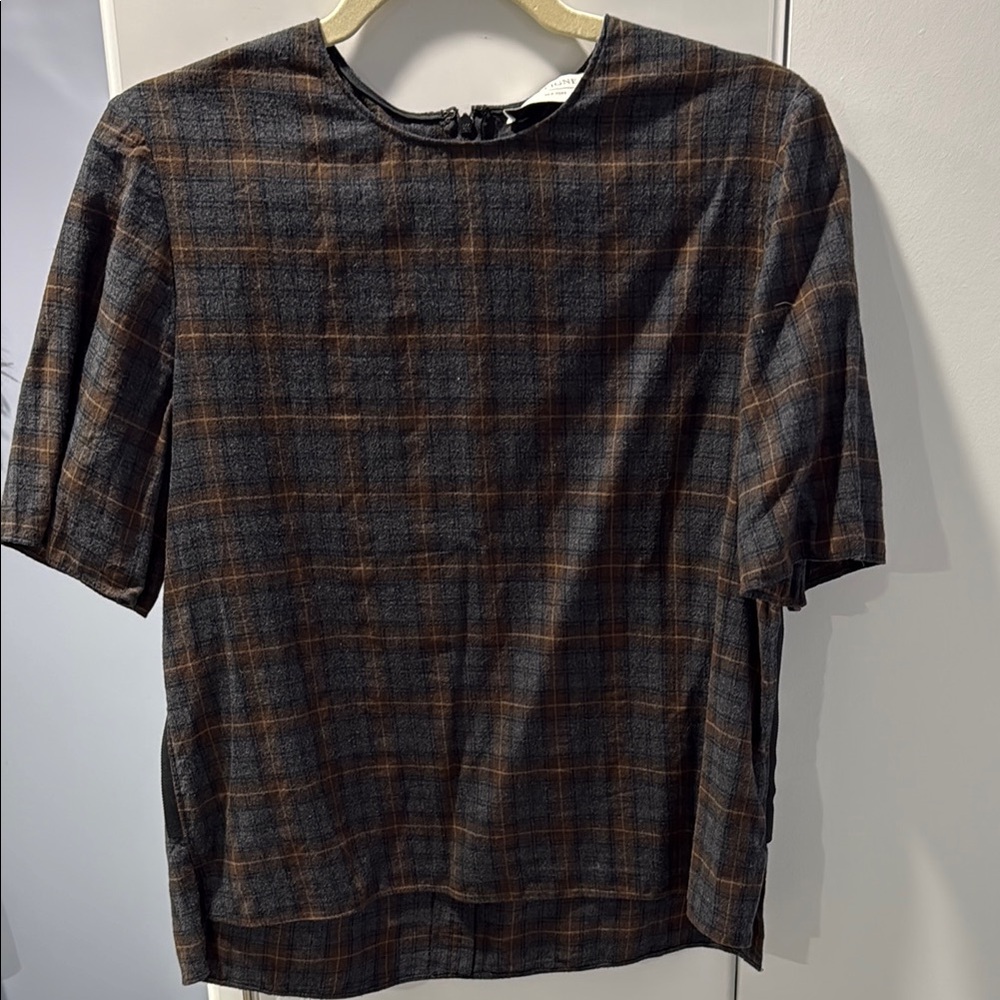 Brown and Black Short Sleeve Tee with Plaid Design